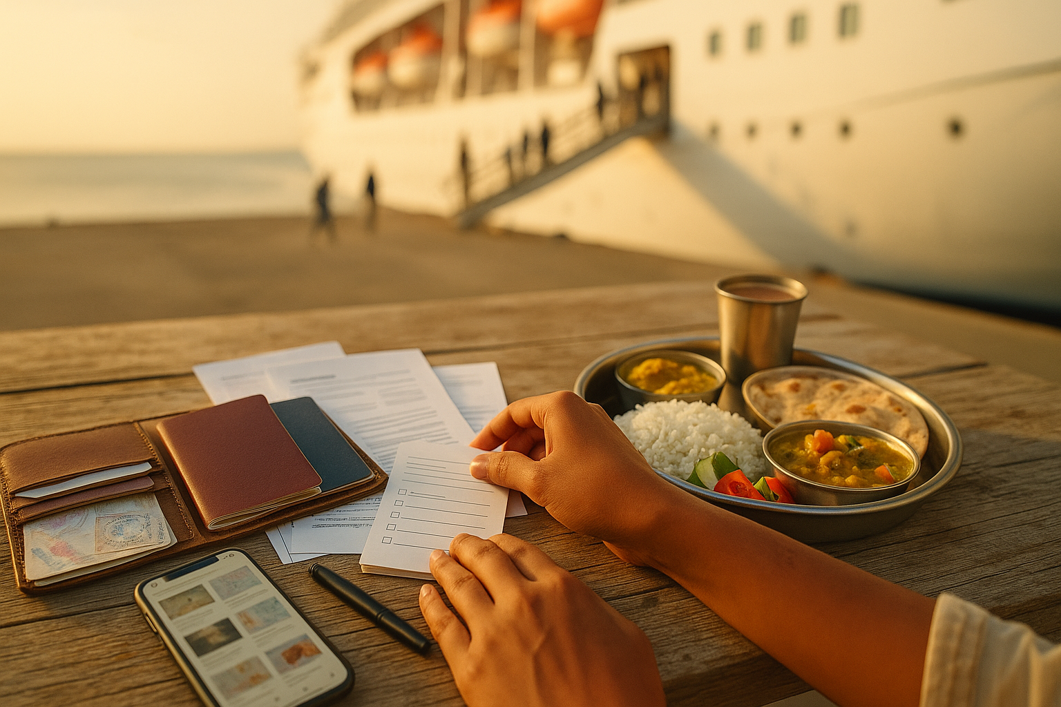 passport covers, visa stamps, and checklist cards for readiness