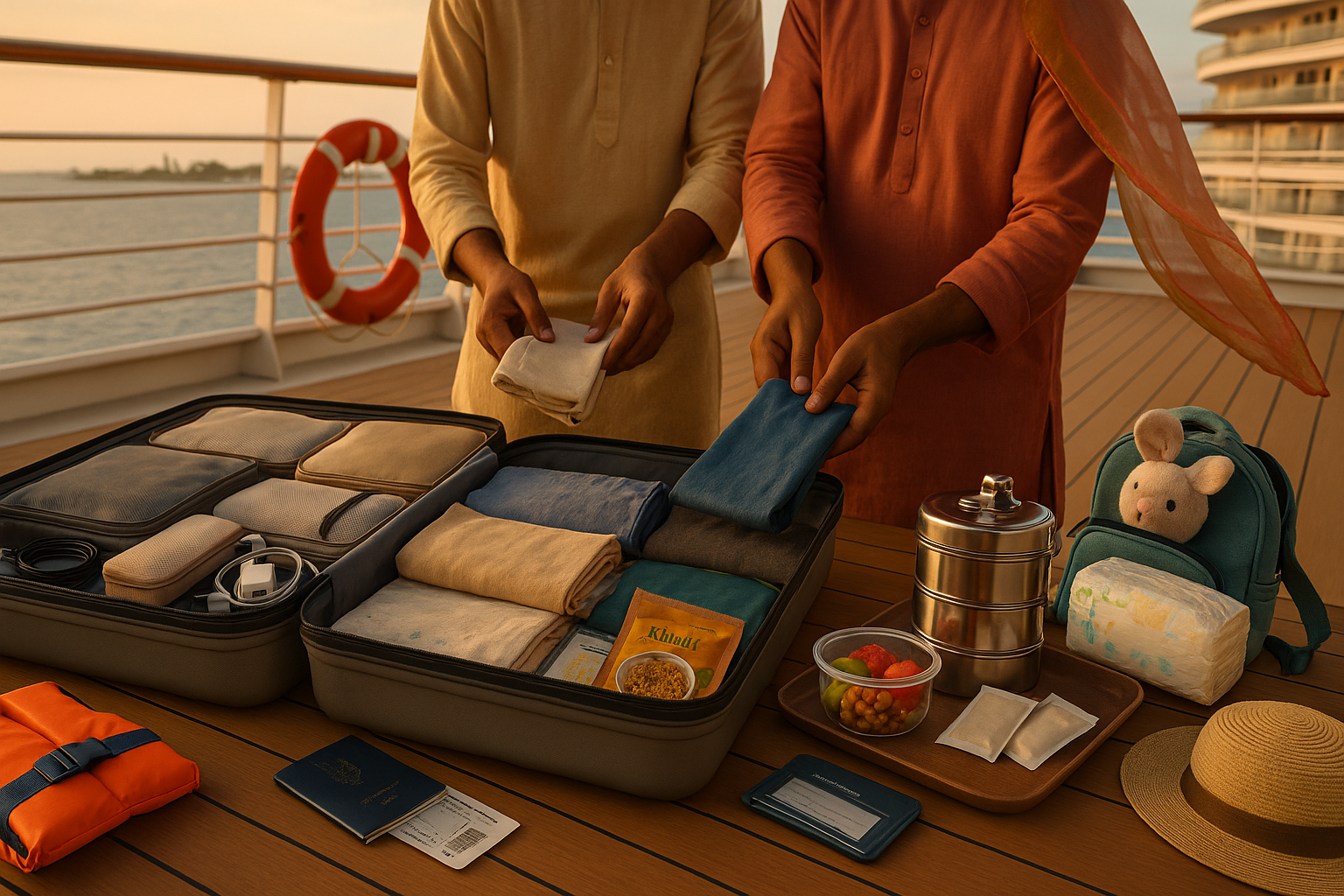 organized suitcases, packing cubes, and family travel kits for efficiency